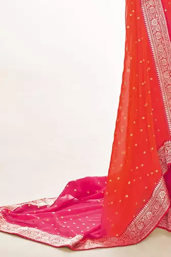 Fancy georgette foil printed and jacquard lace border saree