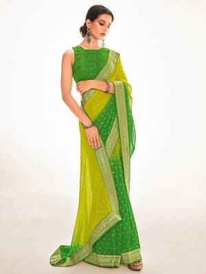 Fancy georgette foil printed and jacquard lace border saree 1