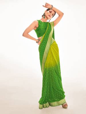 Fancy georgette foil printed and jacquard lace border saree 2