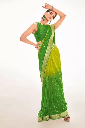 Fancy georgette foil printed and jacquard lace border saree