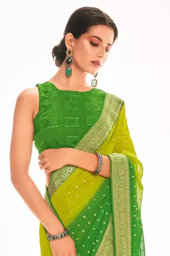 Fancy georgette foil printed and jacquard lace border saree