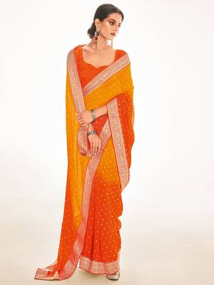 Fancy georgette foil printed and jacquard lace border saree 1