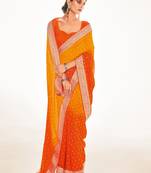 Fancy georgette foil printed and jacquard lace border saree
