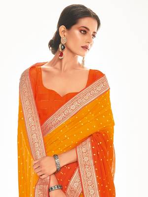 Fancy georgette foil printed and jacquard lace border saree 2