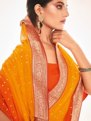 Fancy georgette foil printed and jacquard lace border saree 3