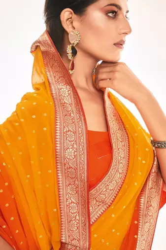Fancy georgette foil printed and jacquard lace border saree