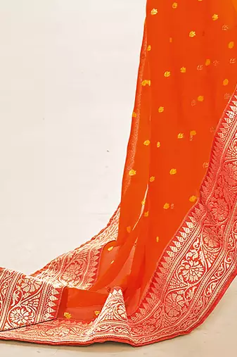 Fancy georgette foil printed and jacquard lace border saree