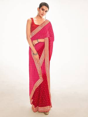 Fancy georgette foil printed and jacquard lace border saree 1