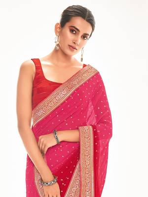 Fancy georgette foil printed and jacquard lace border saree 2
