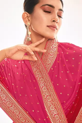Fancy georgette foil printed and jacquard lace border saree