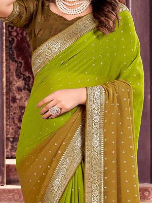 Fancy georgette foil printed and jacquard lace border saree 3