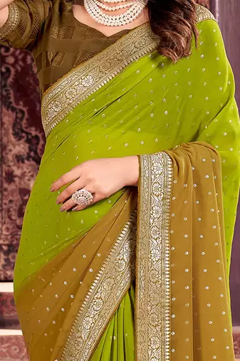 Fancy georgette foil printed and jacquard lace border saree