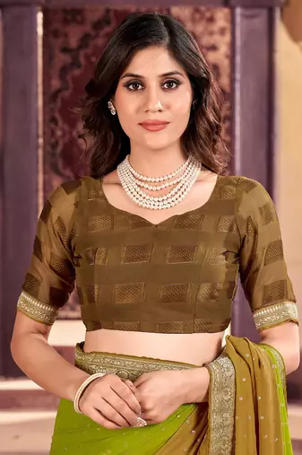 Fancy georgette foil printed and jacquard lace border saree