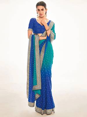 Fancy georgette foil printed and jacquard lace border saree 1