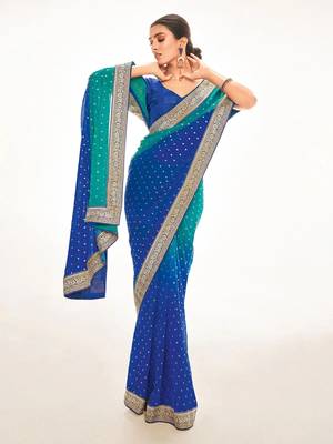 Fancy georgette foil printed and jacquard lace border saree 2