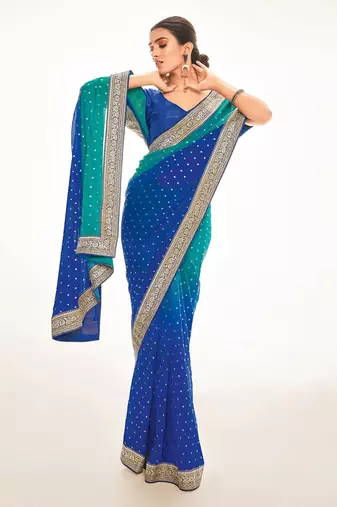 Fancy georgette foil printed and jacquard lace border saree