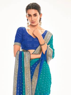 Fancy georgette foil printed and jacquard lace border saree 3