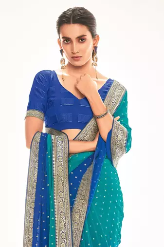 Fancy georgette foil printed and jacquard lace border saree