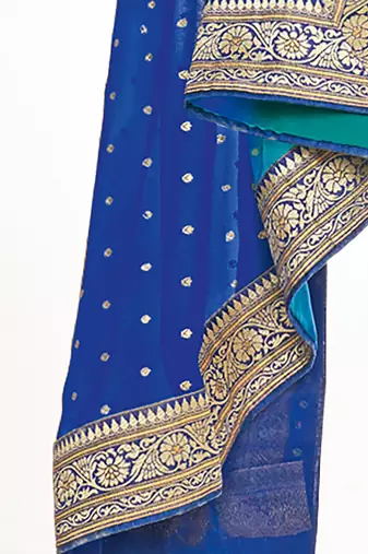 Fancy georgette foil printed and jacquard lace border saree