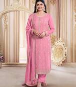 Pink embroidered georgette salwar suit
