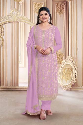 Pink embroidered georgette semi-salwar suit