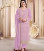Pink embroidered georgette semi-salwar suit