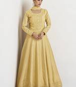 Yellow premium silk embroidered anarkali suit