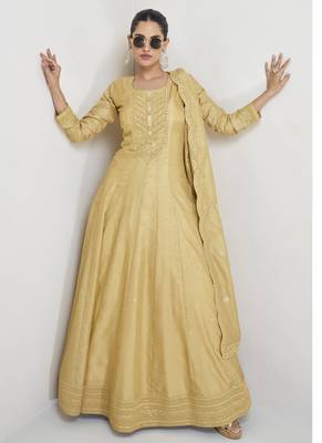 Yellow premium silk embroidered anarkali suit 2