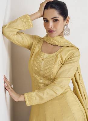 Yellow premium silk embroidered anarkali suit 3