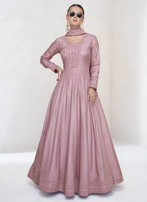 Onion pink premium silk embroidered anarkali suit 1