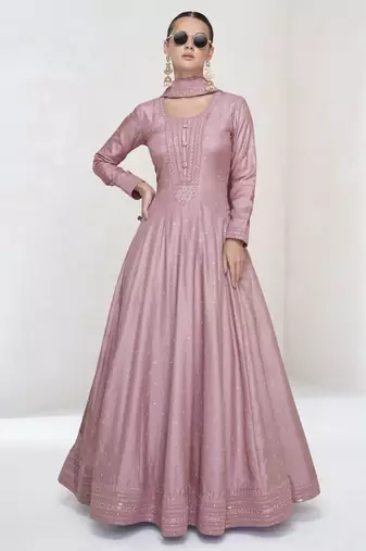 Onion pink premium silk embroidered anarkali suit