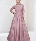 Onion pink premium silk embroidered anarkali suit