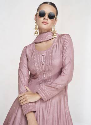 Onion pink premium silk embroidered anarkali suit 2