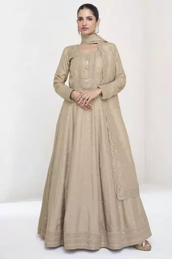 Beige premium silk embroidered anarkali suit