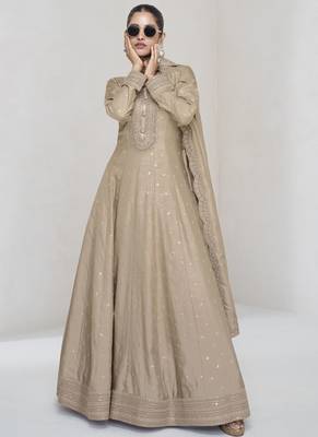 Beige premium silk embroidered anarkali suit 2