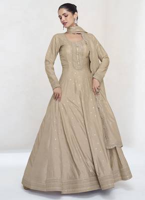 Beige premium silk embroidered anarkali suit 3
