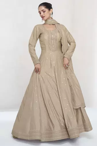 Beige premium silk embroidered anarkali suit