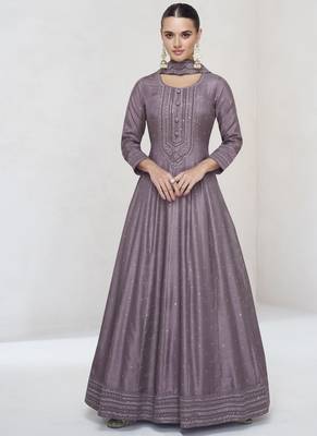 Light purple premium silk embroidered anarkali suit 1