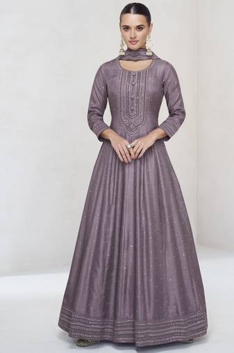 Light purple premium silk embroidered anarkali suit