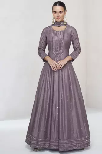 Light purple premium silk embroidered anarkali suit