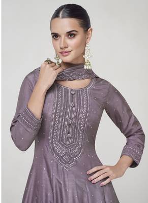Light purple premium silk embroidered anarkali suit 2