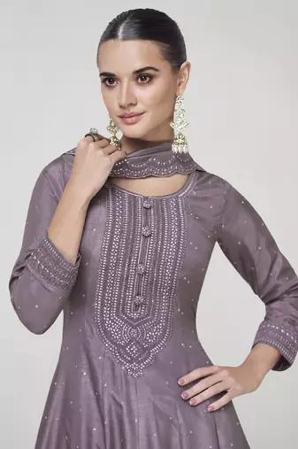 Light purple premium silk embroidered anarkali suit