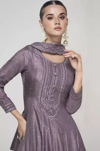 Light purple premium silk embroidered anarkali suit