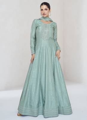 Sky blue premium silk embroidered anarkali suit 1