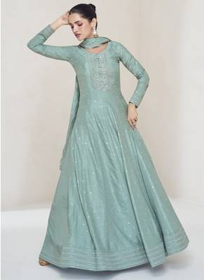 Sky blue premium silk embroidered anarkali suit 2
