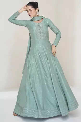 Sky blue premium silk embroidered anarkali suit