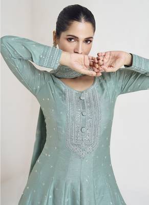 Sky blue premium silk embroidered anarkali suit 3