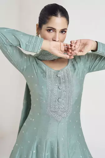 Sky blue premium silk embroidered anarkali suit