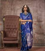 Pure satin silk zari brocade banarasi weaving saree (navy blue)