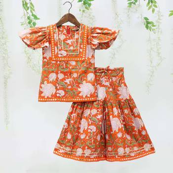 Orange mirror work kurti sharara set 1
